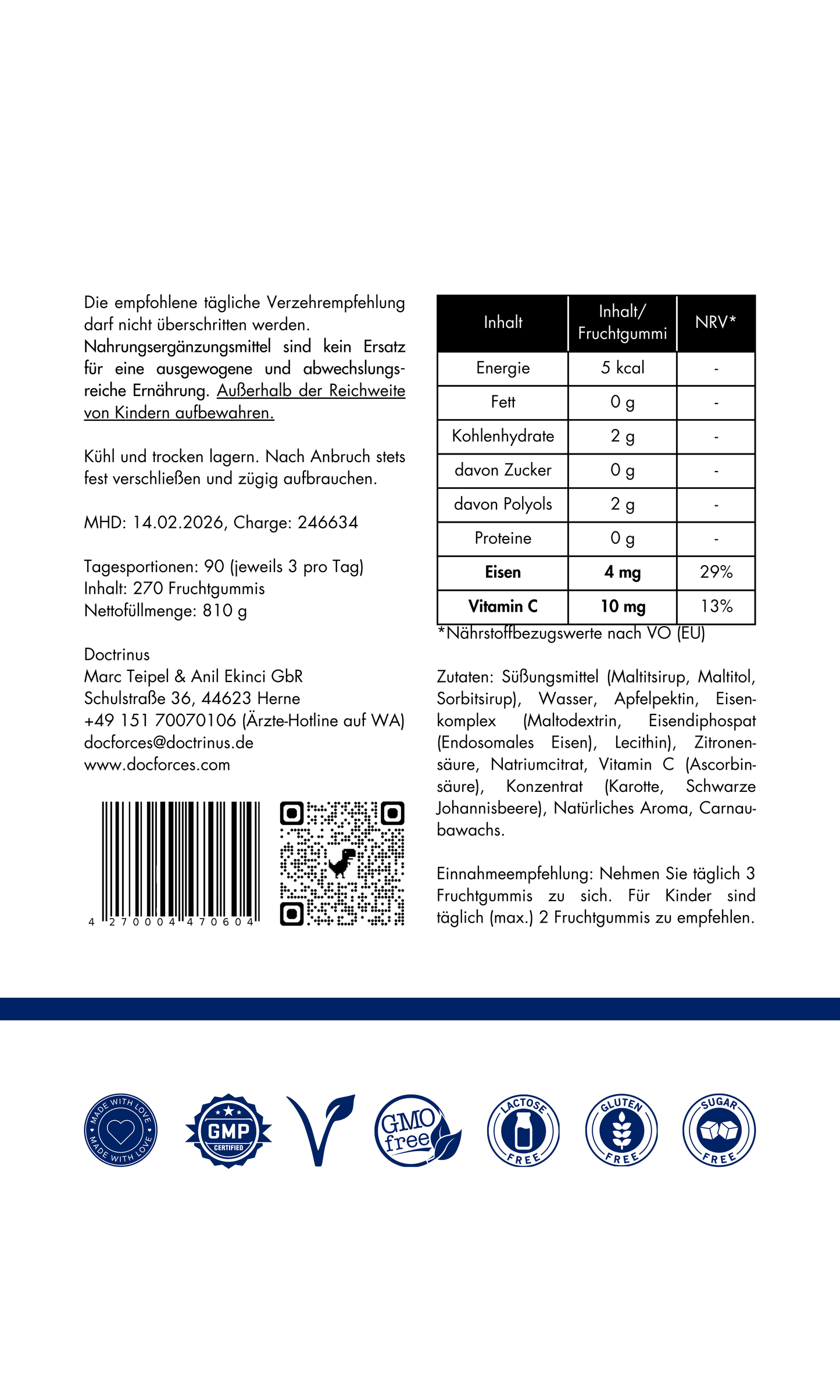 Eisen Plus + C Himbeergummis (270 Gummis)